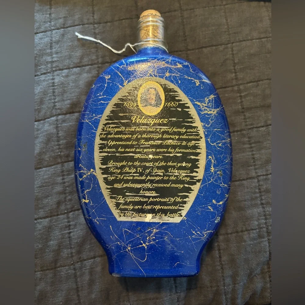 Vintage Velazquez Prince Baltasar Carlos‎ Blue Glass Decanter Spanish Art Bottle